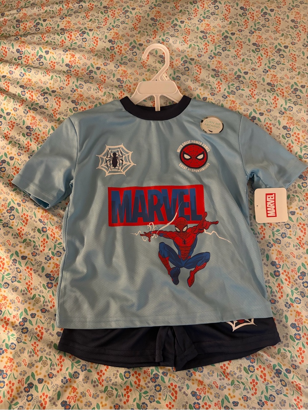 Marvel Light Blue Spider-Man Short Sleeve Tee and shorts